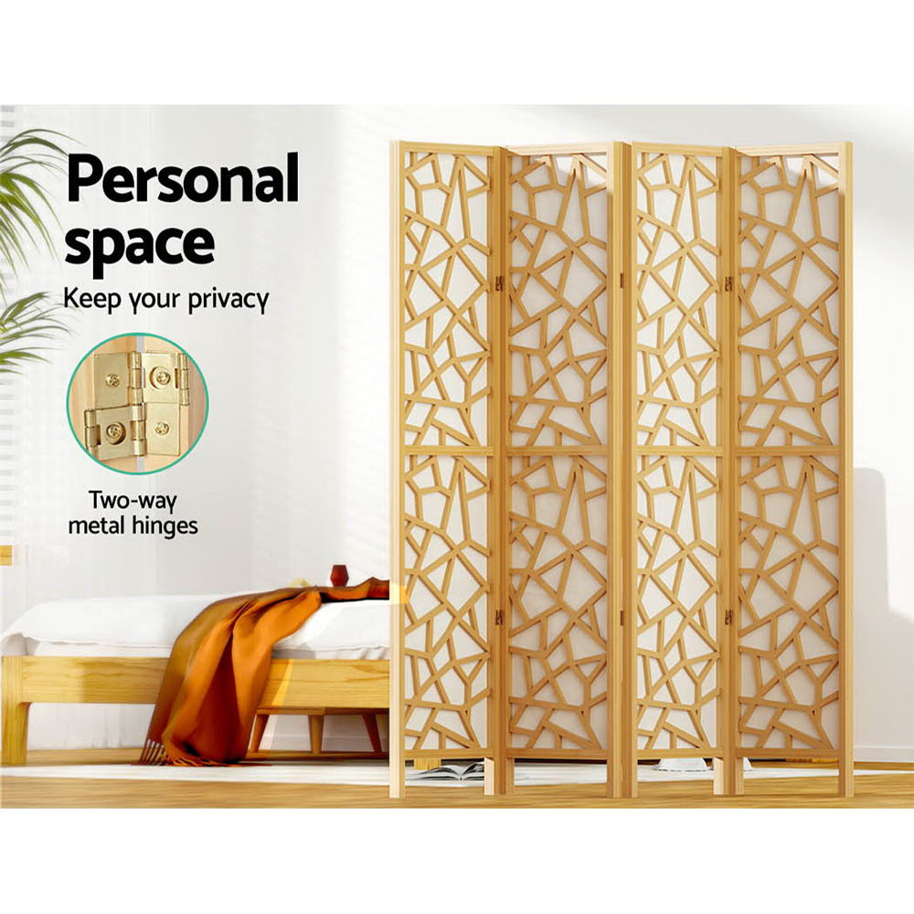 NNEDSZ Artiss 4 Panel Room Divider Screen 162x170cm Clover Natural-3