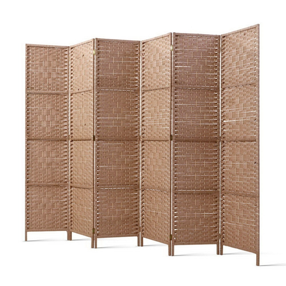 NNEDSZ 6 Panel Room Divider Screen Privacy Rattan Timber Foldable Dividers Stand Hand Woven-0