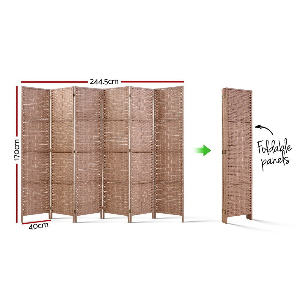 NNEDSZ 6 Panel Room Divider Screen Privacy Rattan Timber Foldable Dividers Stand Hand Woven-1