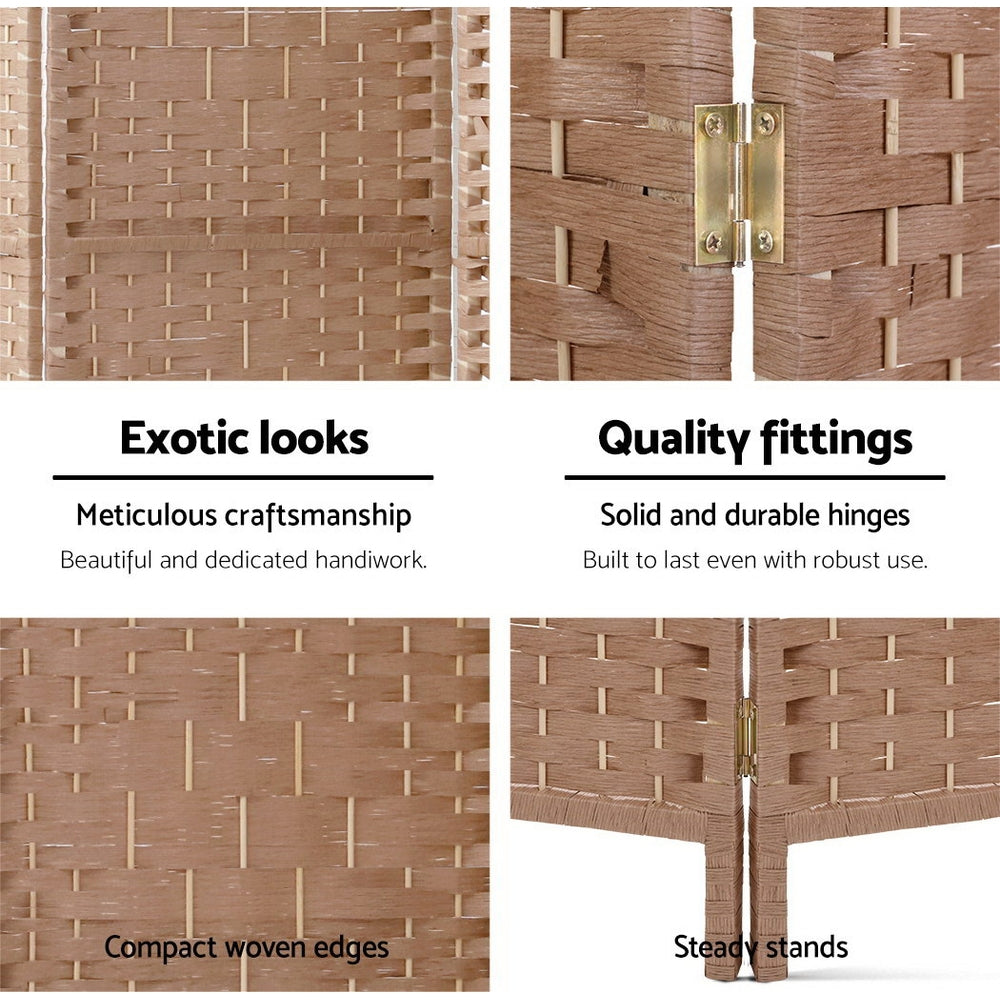 NNEDSZ 6 Panel Room Divider Screen Privacy Rattan Timber Foldable Dividers Stand Hand Woven-2