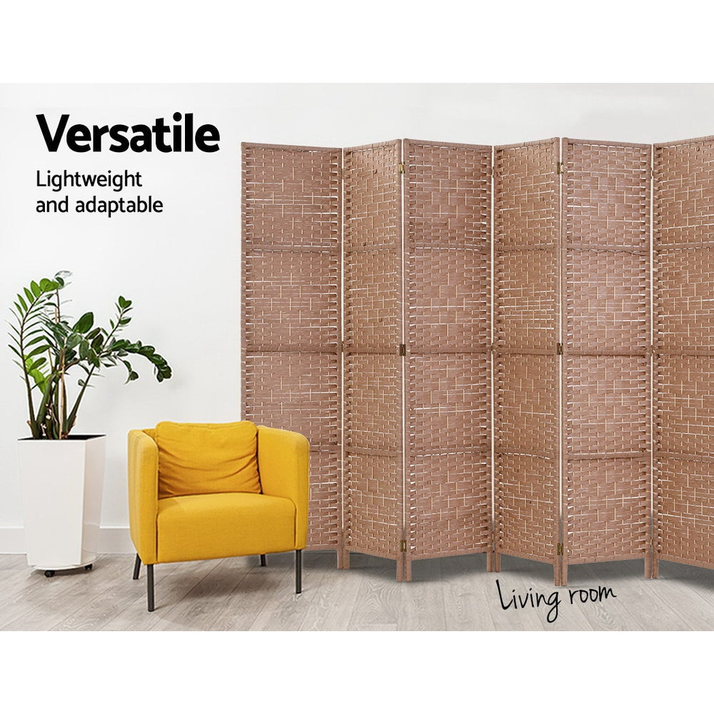 NNEDSZ 6 Panel Room Divider Screen Privacy Rattan Timber Foldable Dividers Stand Hand Woven-4