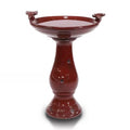 Outdoor Dark Red Ceramic Birdbath in Antique Finish-0