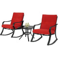 Outdoor 3-Piece Patio Furniture Rocking Chairs Table Set with Red Cushions-0