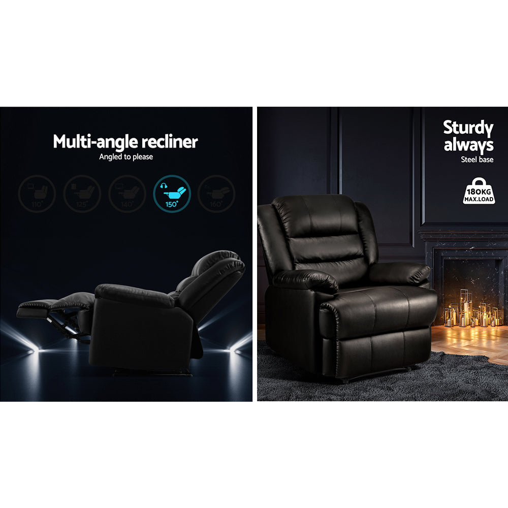 NNEDSZ Recliner Chair Armchair Luxury Single Lounge Sofa Couch Leather Black-3