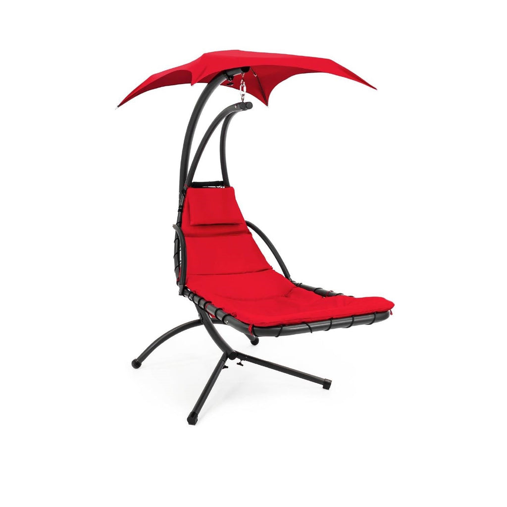 Red Single Person Sturdy Modern Chaise Lounger Hammock Chair Porch Swing-2