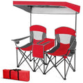 Red 2-Piece Folding Camping Canopy Chairs Set with Cup Holder and Storage Pocket-0