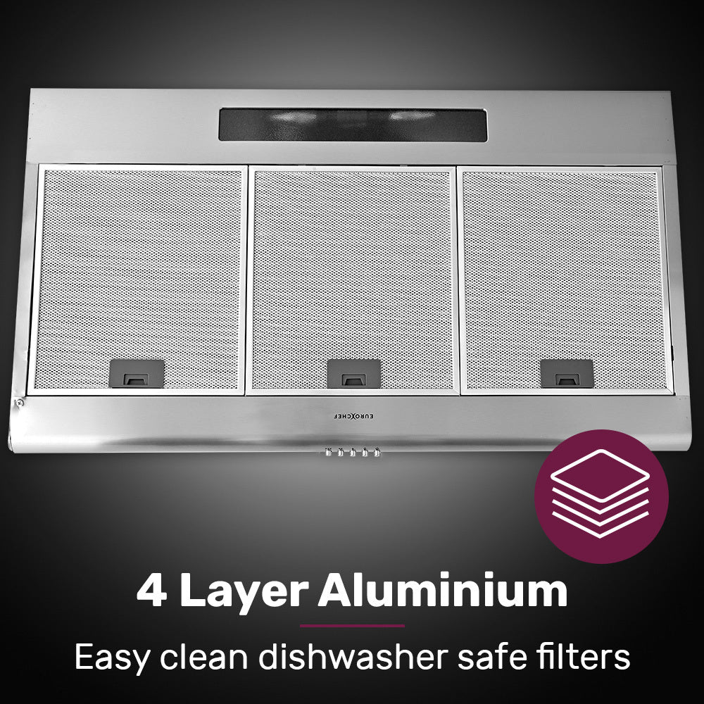 NNEMB 90cm Fixed Stainless Steel Rangehood, Quiet 3-Speed, 4-Layer Dishwashable Filters, Halogen Lights EFR90S-4