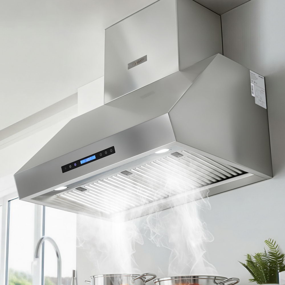 Devanti 900mm Range Hood 3-Speed Fan LED Display Remote Control-0