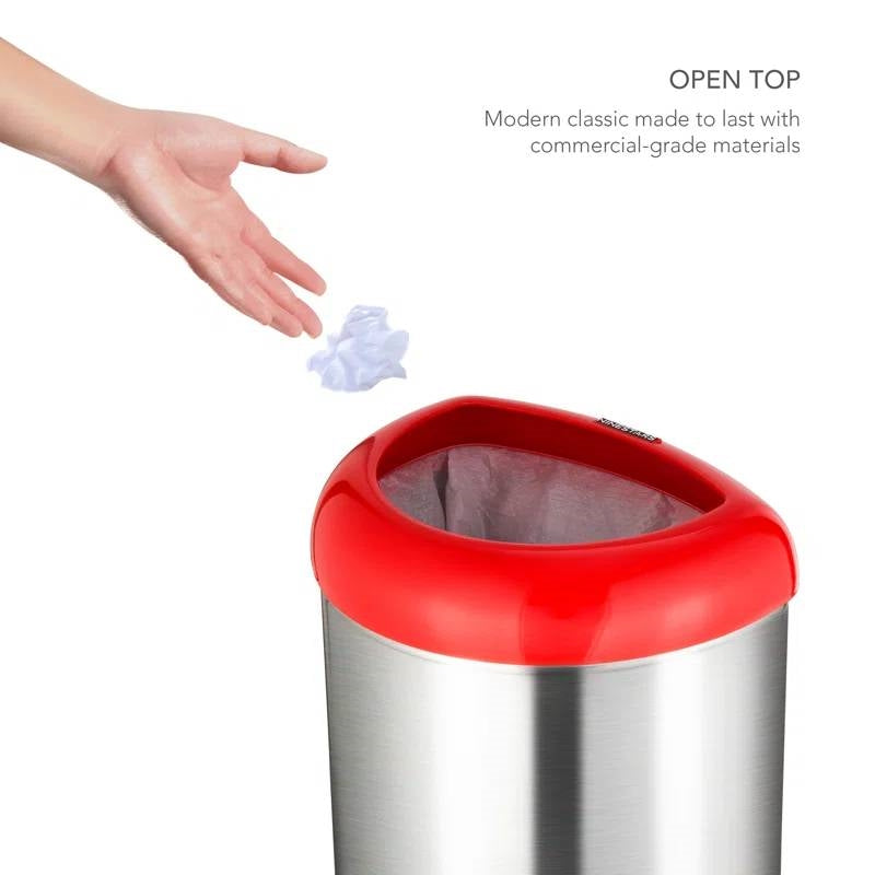 13-Gallon Stainless Steel Trash Can with Red Open Top-3