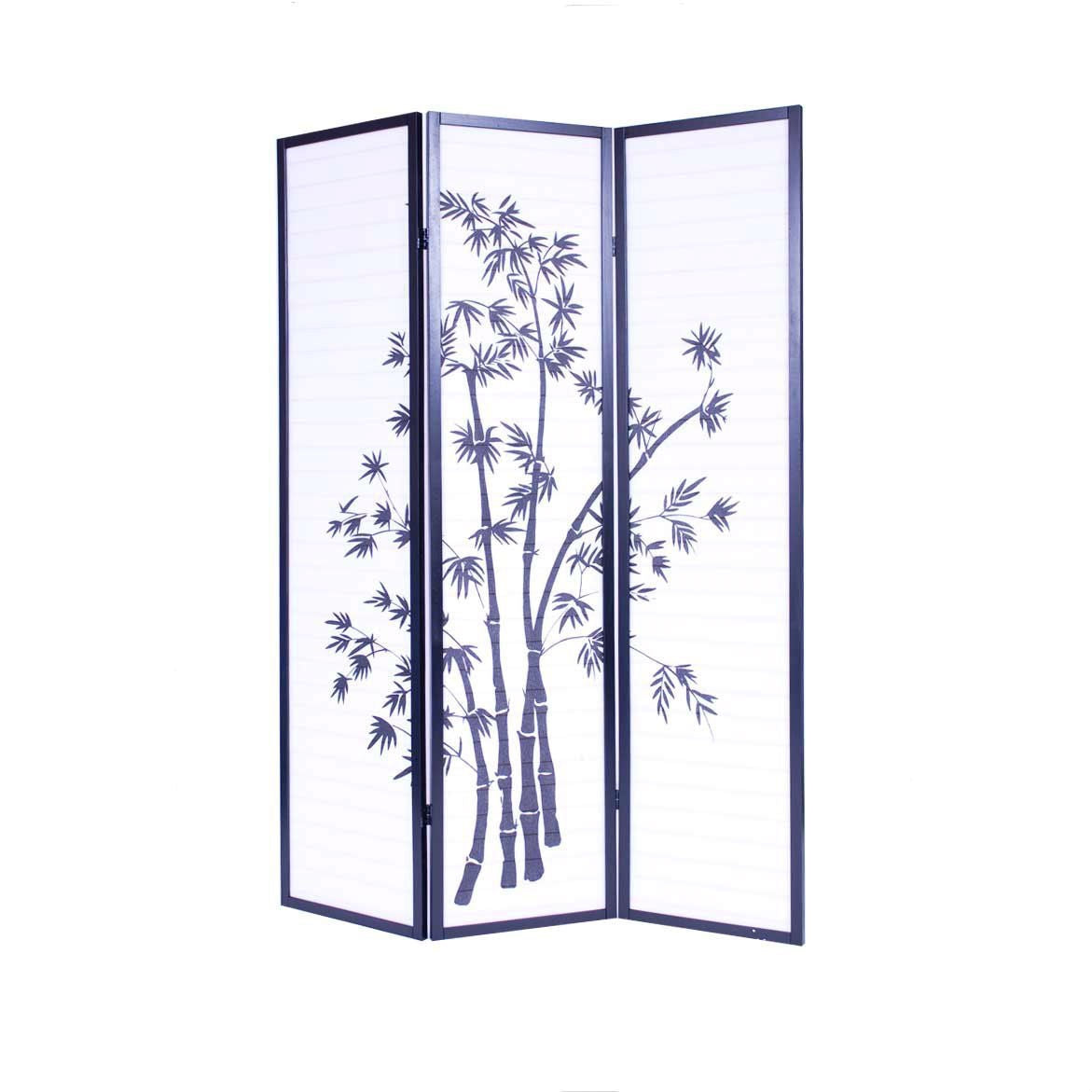 3-Panel Asian Shoji Screen Room Divider with Bamboo Print-0