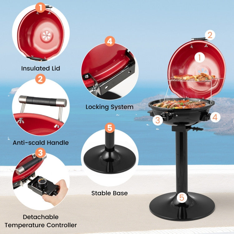 Red Double Layer Portable Electric 1600 Watt BBQ Grill-3