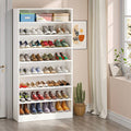 Modern 8-Shelf Shoe Rack Shelving Unit for Closet Storage in White Wood Finish-0