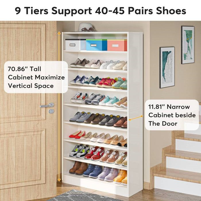 Modern 8-Shelf Shoe Rack Shelving Unit for Closet Storage in White Wood Finish-3
