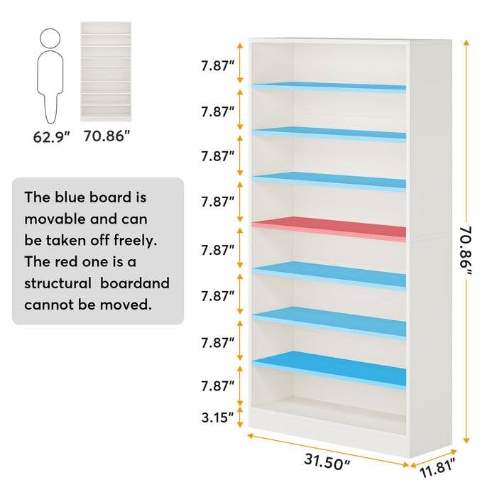 Modern 8-Shelf Shoe Rack Shelving Unit for Closet Storage in White Wood Finish-4