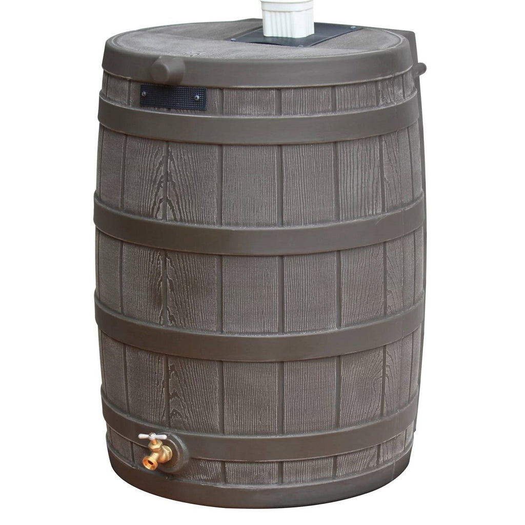 Brown Oak 50-Gallon Plastic Rain Barrel with Bottom Spigot-0