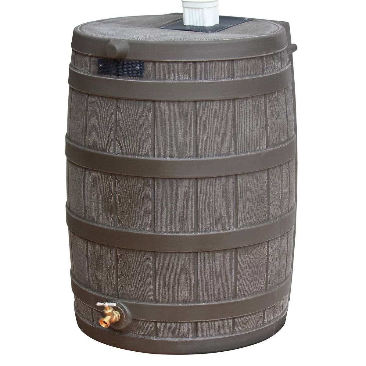 Brown Oak 50-Gallon Plastic Rain Barrel with Bottom Spigot-0