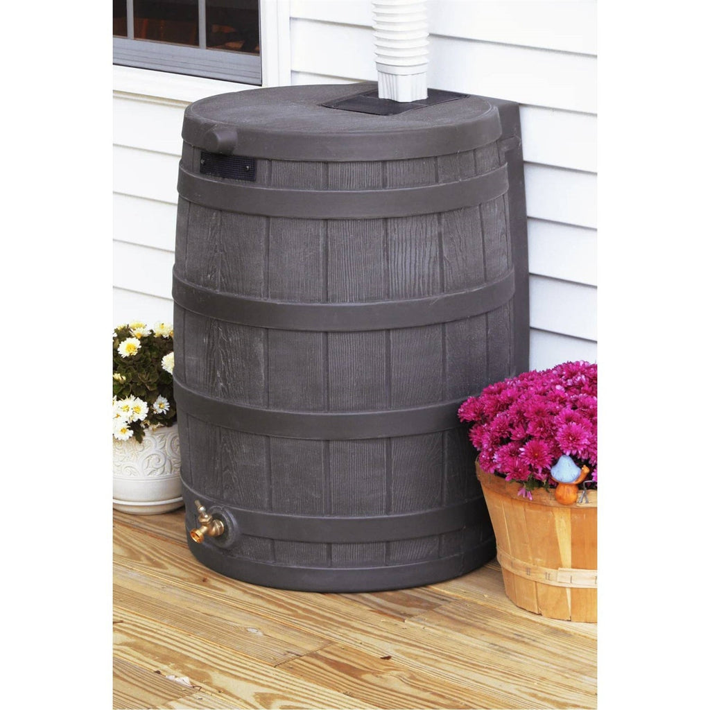 Brown Oak 50-Gallon Plastic Rain Barrel with Bottom Spigot-1