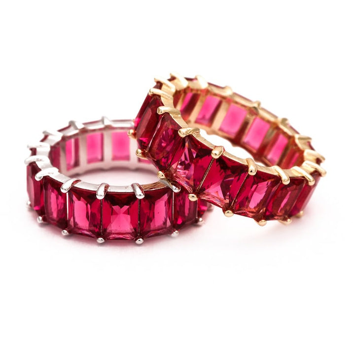 5.00 CTW Lab Grown Red Ruby Emerald Cut Eternity Ring in 18K Gold Over Sterling Silver-0