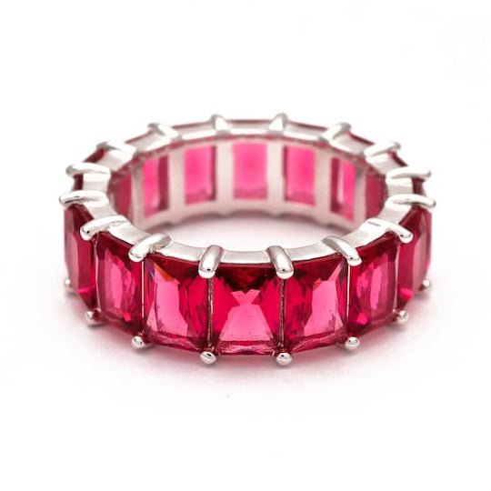 5.00 CTW Lab Grown Red Ruby Emerald Cut Eternity Ring in 18K Gold Over Sterling Silver-1