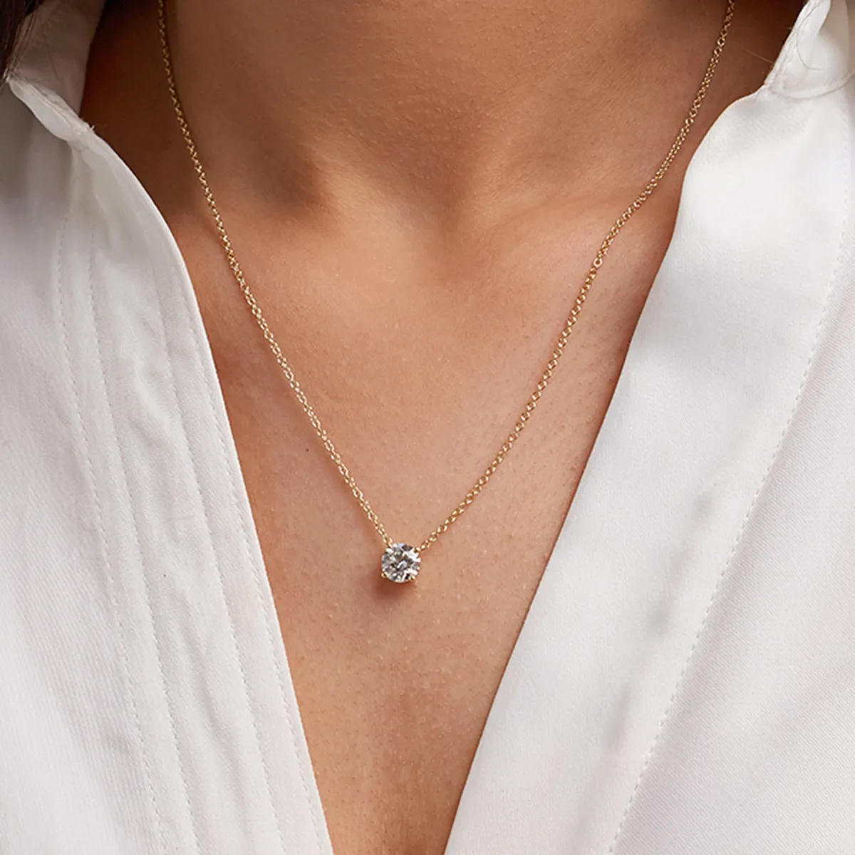 2.00 CTW Lab Grown Round F/G VS1 Diamond Floating Solitaire Pendant in 14K White or Yellow Gold – AGI Certified-1