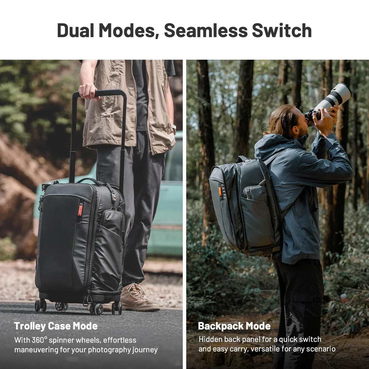 2-in-1 Outdoor Trolley Case Backpack Expandable Black-3