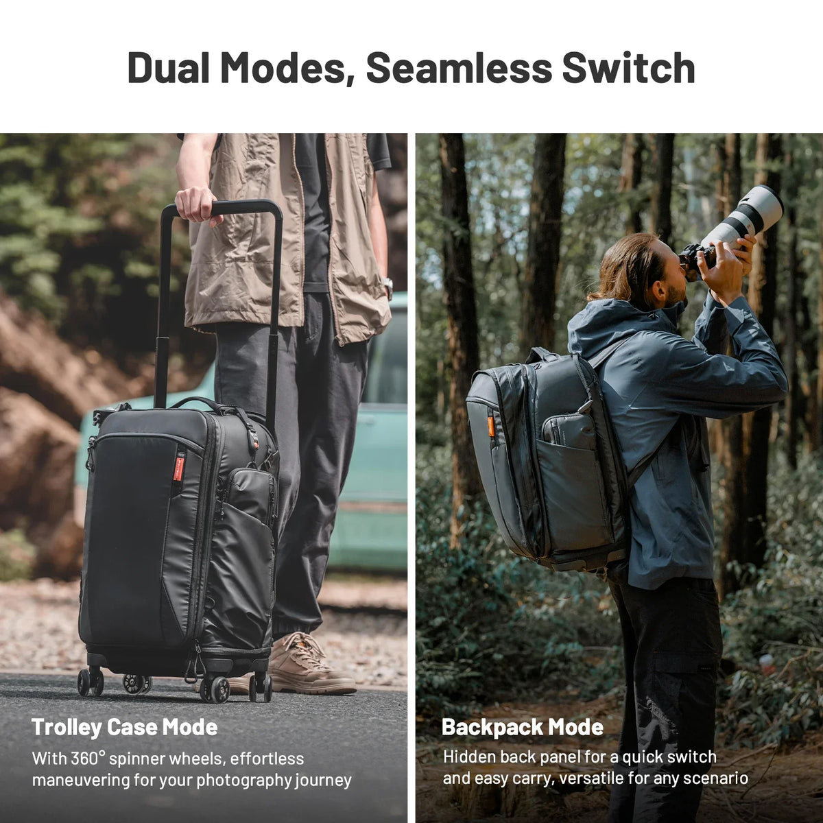 2-in-1 Outdoor Trolley Case Backpack Expandable Black-3