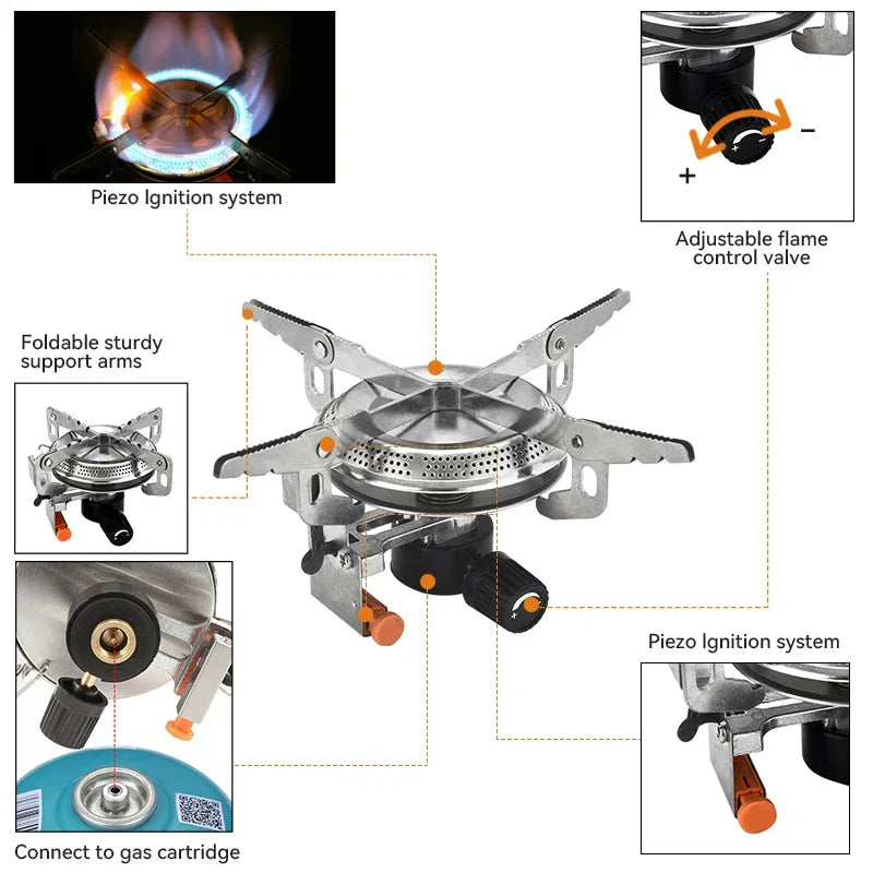 Camping Gas Stove Head Split-Type Butane Stove Silver-3