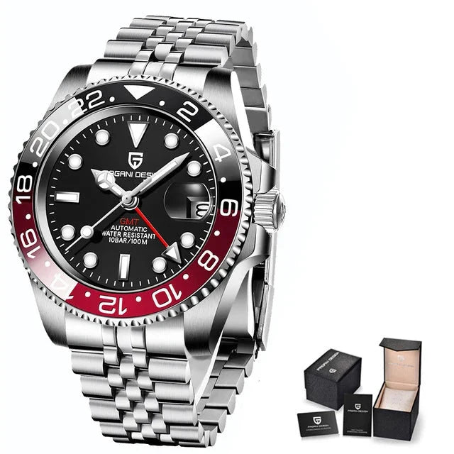 NNEOBA Men's Automatic Mechanical Sapphire Watch (Black Red)-0