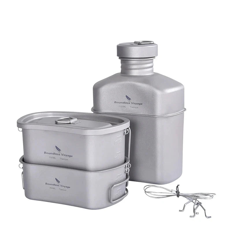 NNEOBA Titanium Camping Cooking Mess Set Grey-0