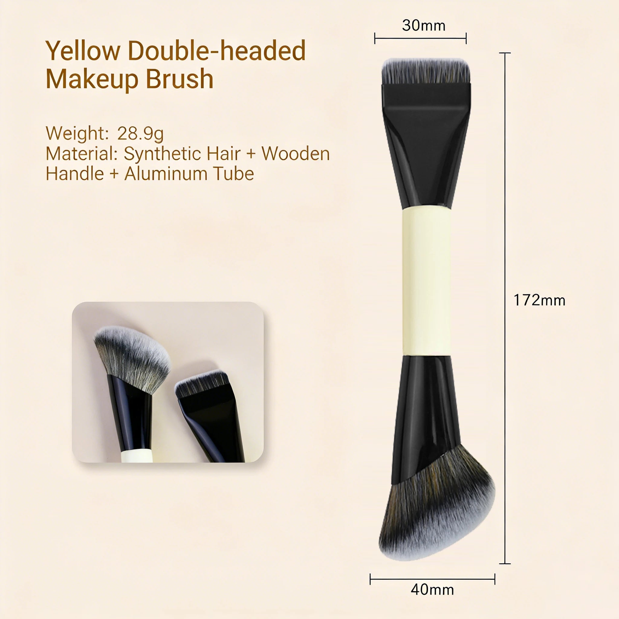 Dual-ended Makeup Brush Flat Foundation & Angled Contour Brush Soft Synthetic Hair Multi-function Cosmetic Beauty Tool