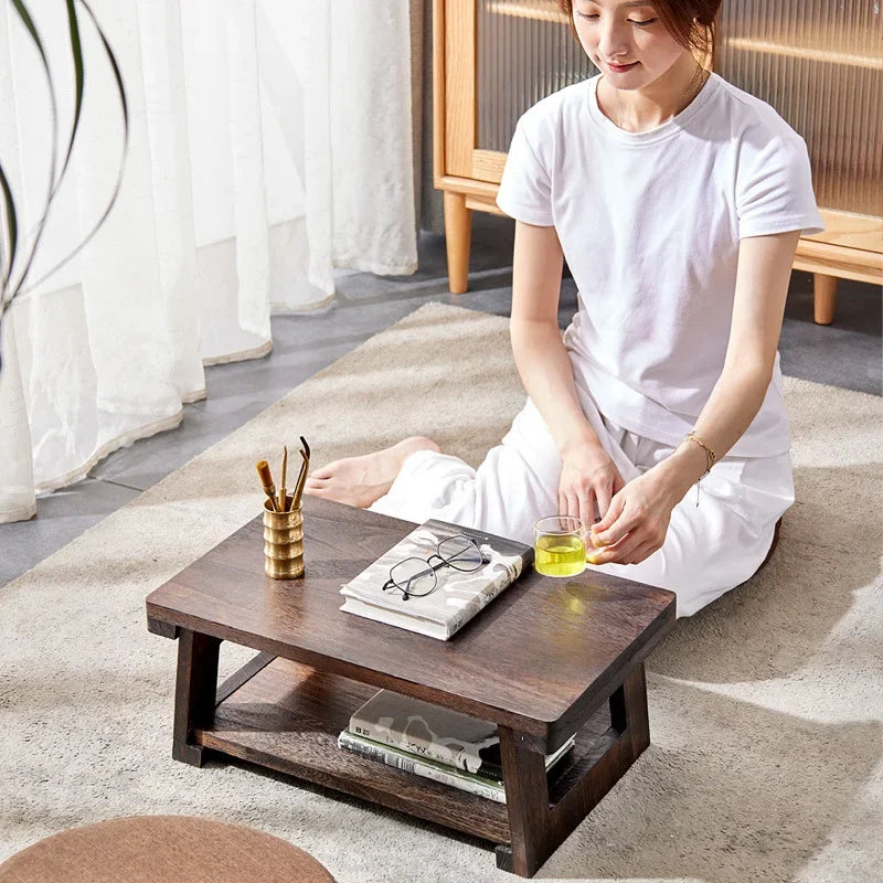 NNEOBA Adjustable Solid Wood Tatami Tea Table - Versatile Folding Japanese Household Furniture-2