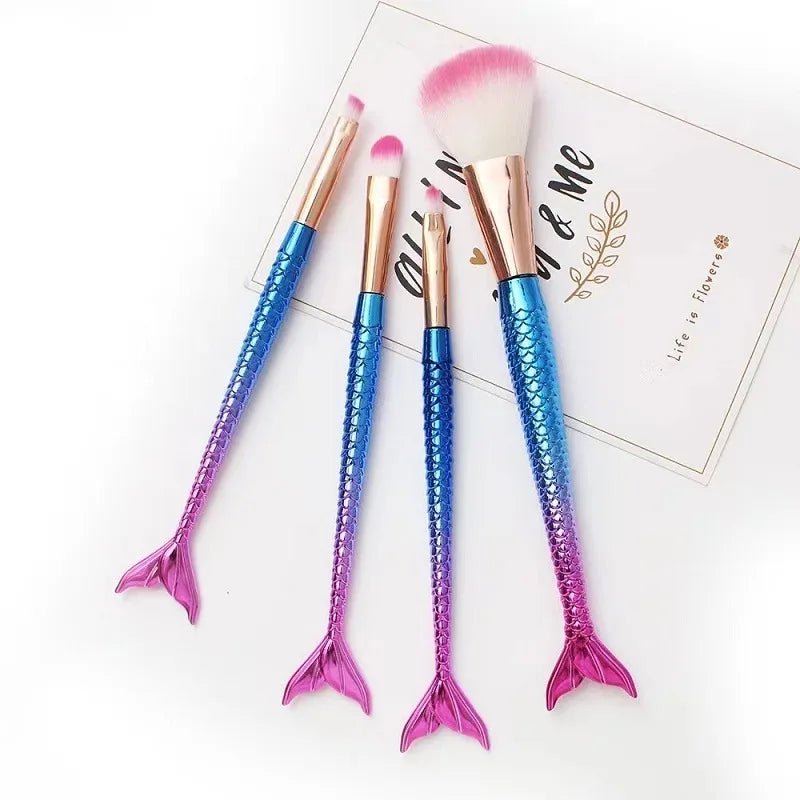 Four-piece Suit Mermaid Makeup Brush Fiber Colorful Soft Hair Loose Powder Brush Beauty Makeup Tools