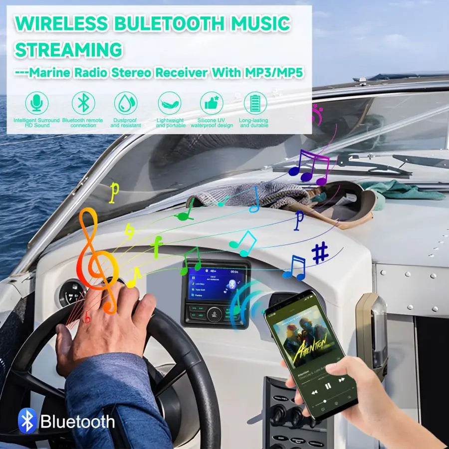 NNEOBA Waterproof Bluetooth Marine Stereo Radio-3