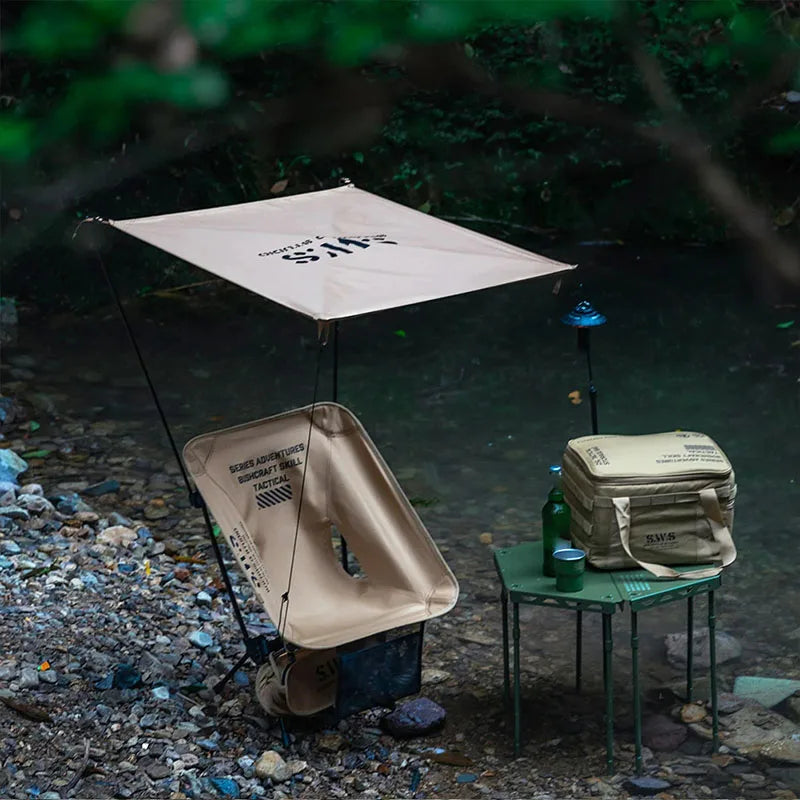 NNEOBA Sunshade Awning Folding Chair Set Khaki-1