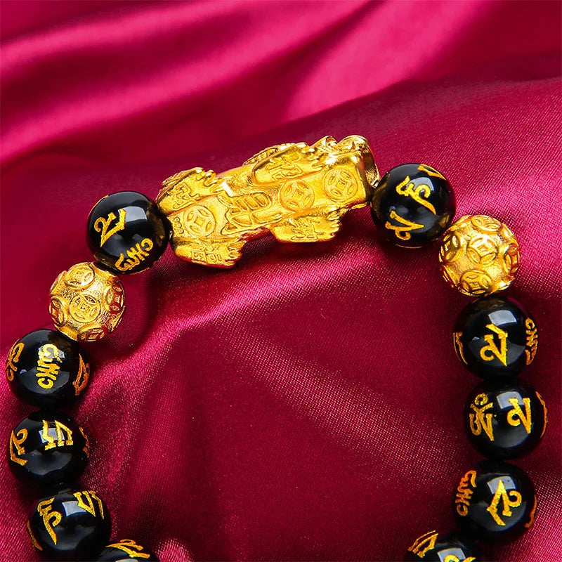 24K Gold-Tone Pixiu Bracelet – Lucky Wealth Beaded Bracelet for Men & Couples-4