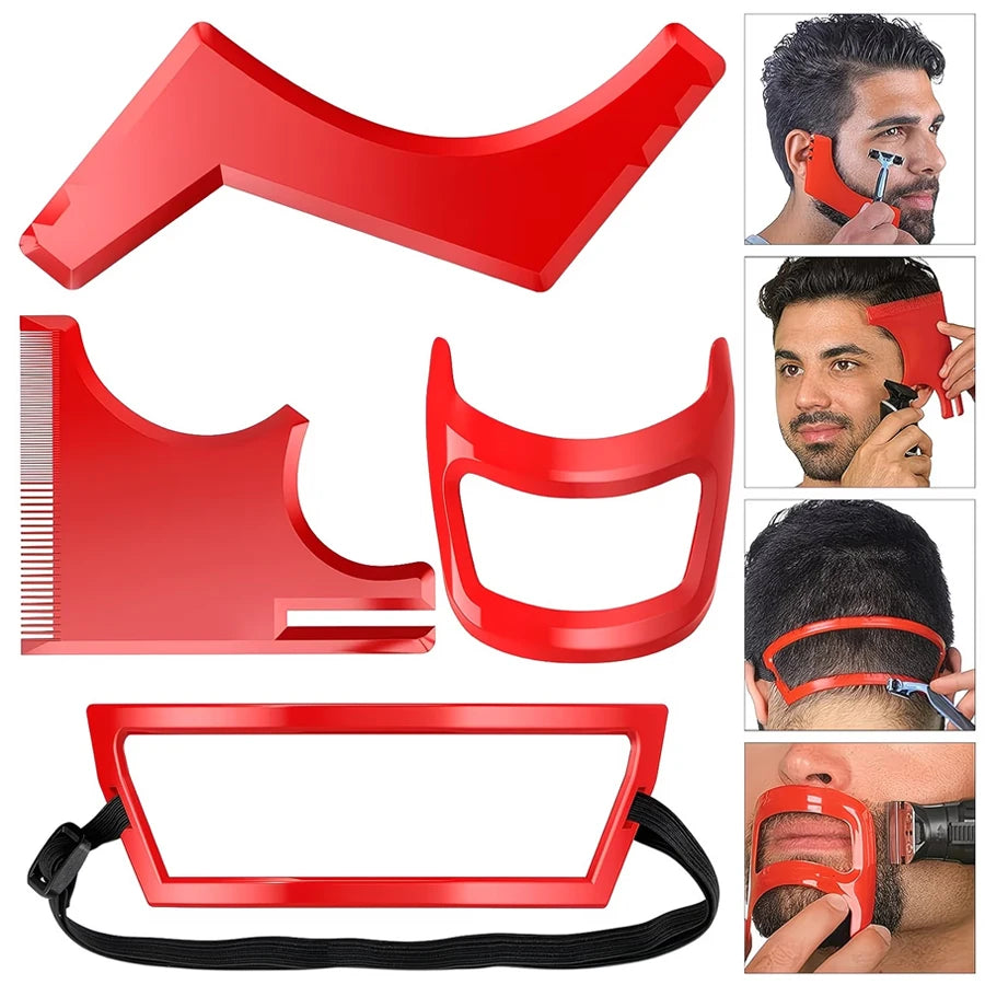 Beard Styling Tools Set with Four Shaping Guides for Grooming Shaving And Defining Hairlines Goatees And Collars