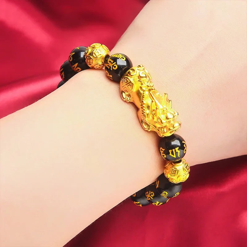 24K Gold-Tone Pixiu Bracelet – Lucky Wealth Beaded Bracelet for Men & Couples-2
