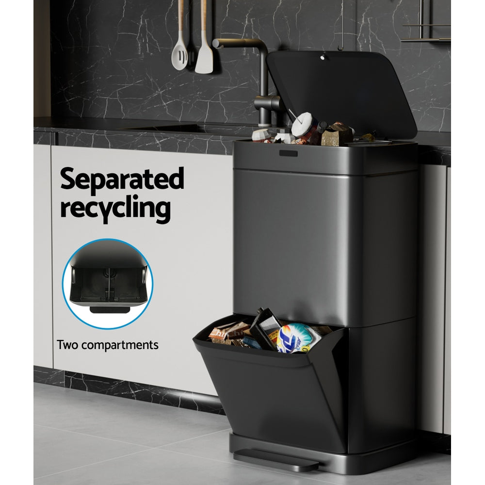 NNEDSZ 70L Motion Sensor Bin Pedal Bins Automatic Black-4