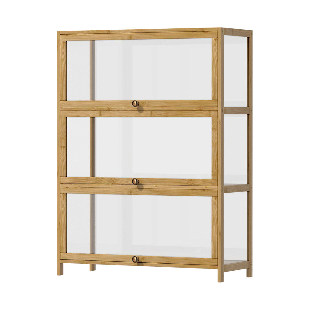 NNEED Display Cabinet 3-Tier Shelves Clear Oak-0
