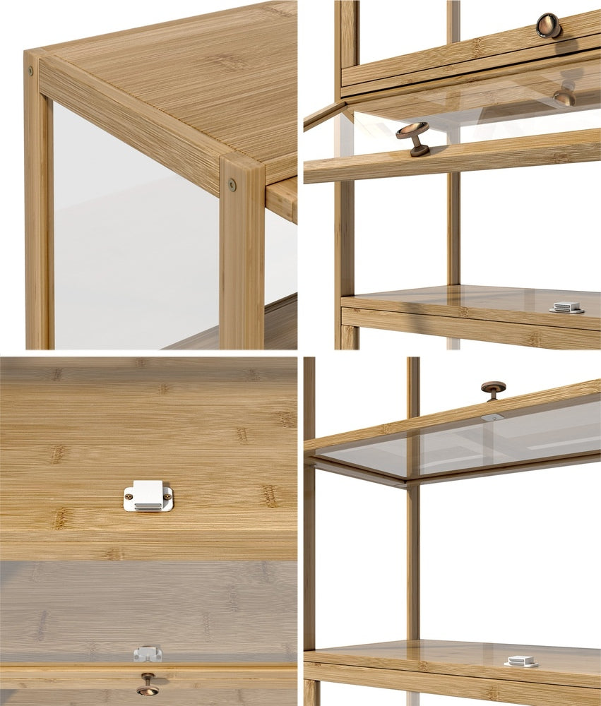 NNEED Display Cabinet 3-Tier Shelves Clear Oak-2