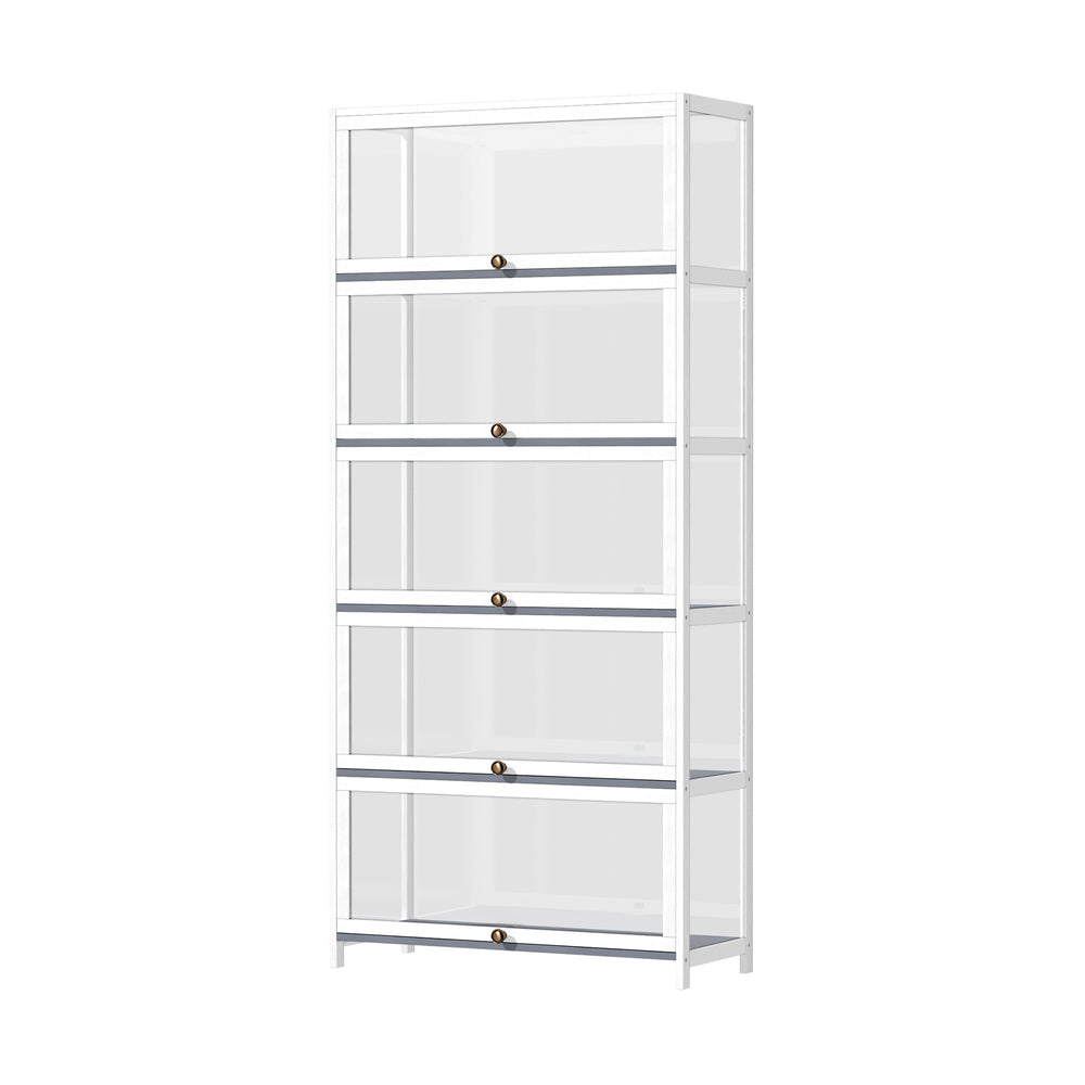 NNEED Display Cabinet 5 Tiers Clear Door White-0