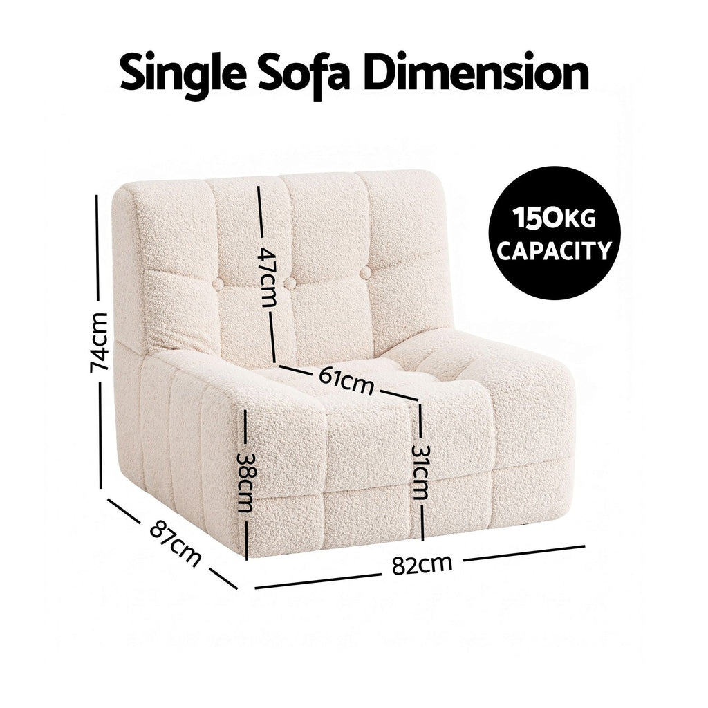 Artiss Single Boneless Sofa & Round End Table Set White-1