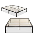 Twin size Black Metal Platform Bed Frame with Wood Slats-0