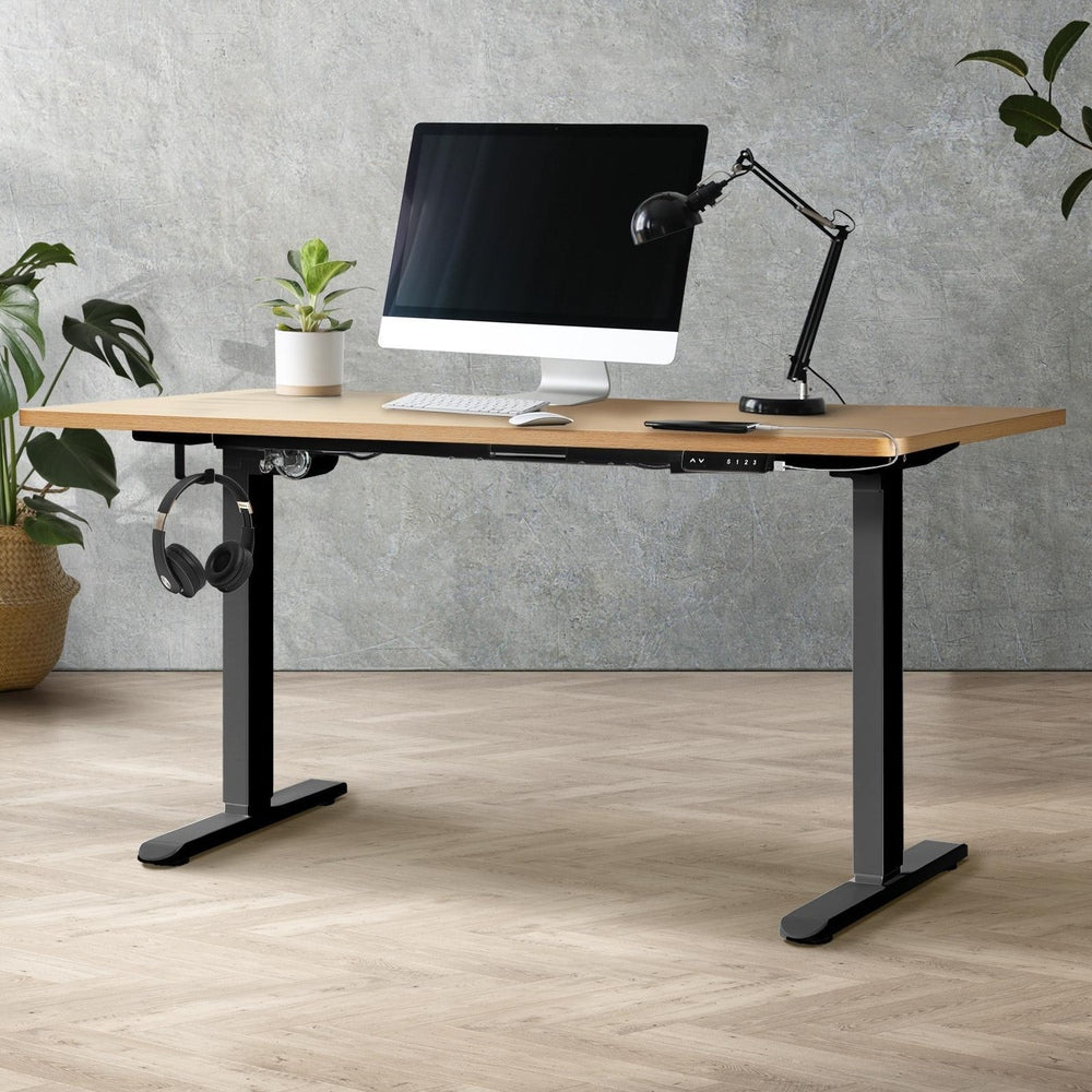 NNEED Sit Stand Desk Motorised Adjustable 160cm Black&Oak-2