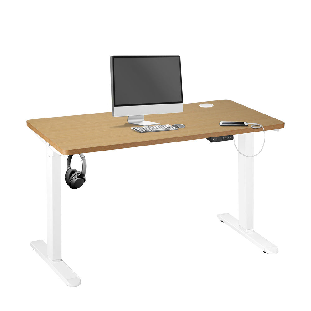 NNEED Standing Desk Adjustable Motorised 120cm White&Oak-0