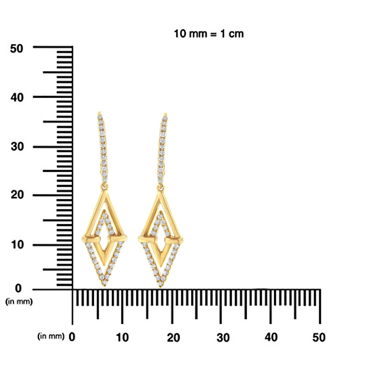 14K Yellow Gold 3/8 Cttw Double Triangle Drop and Dangle Diamond Earrings (G-H Color, SI1-SI2 Clarity)-4