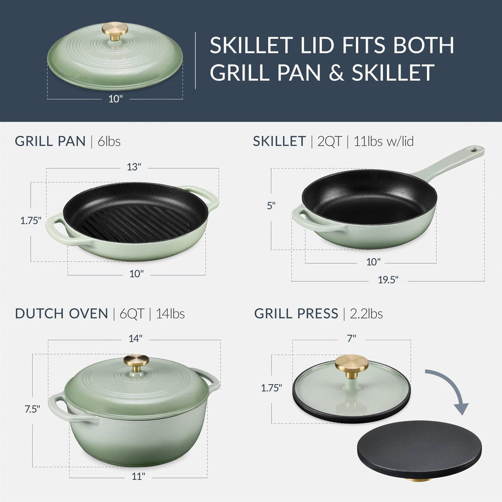 Sage 6-Piece Non-Stick Cast Iron Cookware Set - Skillet Grill Pan Dutch Oven-1