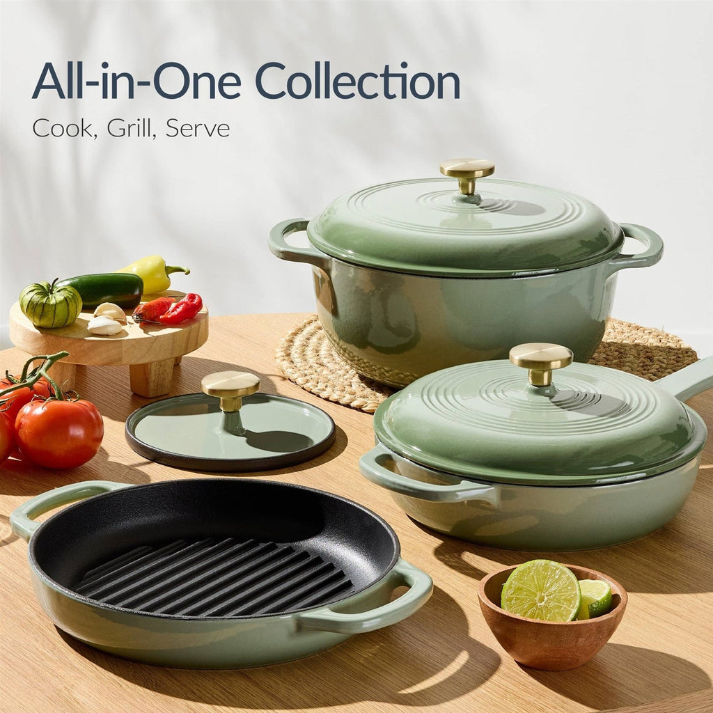 Sage 6-Piece Non-Stick Cast Iron Cookware Set - Skillet Grill Pan Dutch Oven-2