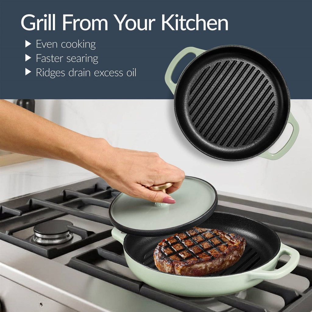 Sage 6-Piece Non-Stick Cast Iron Cookware Set - Skillet Grill Pan Dutch Oven-3