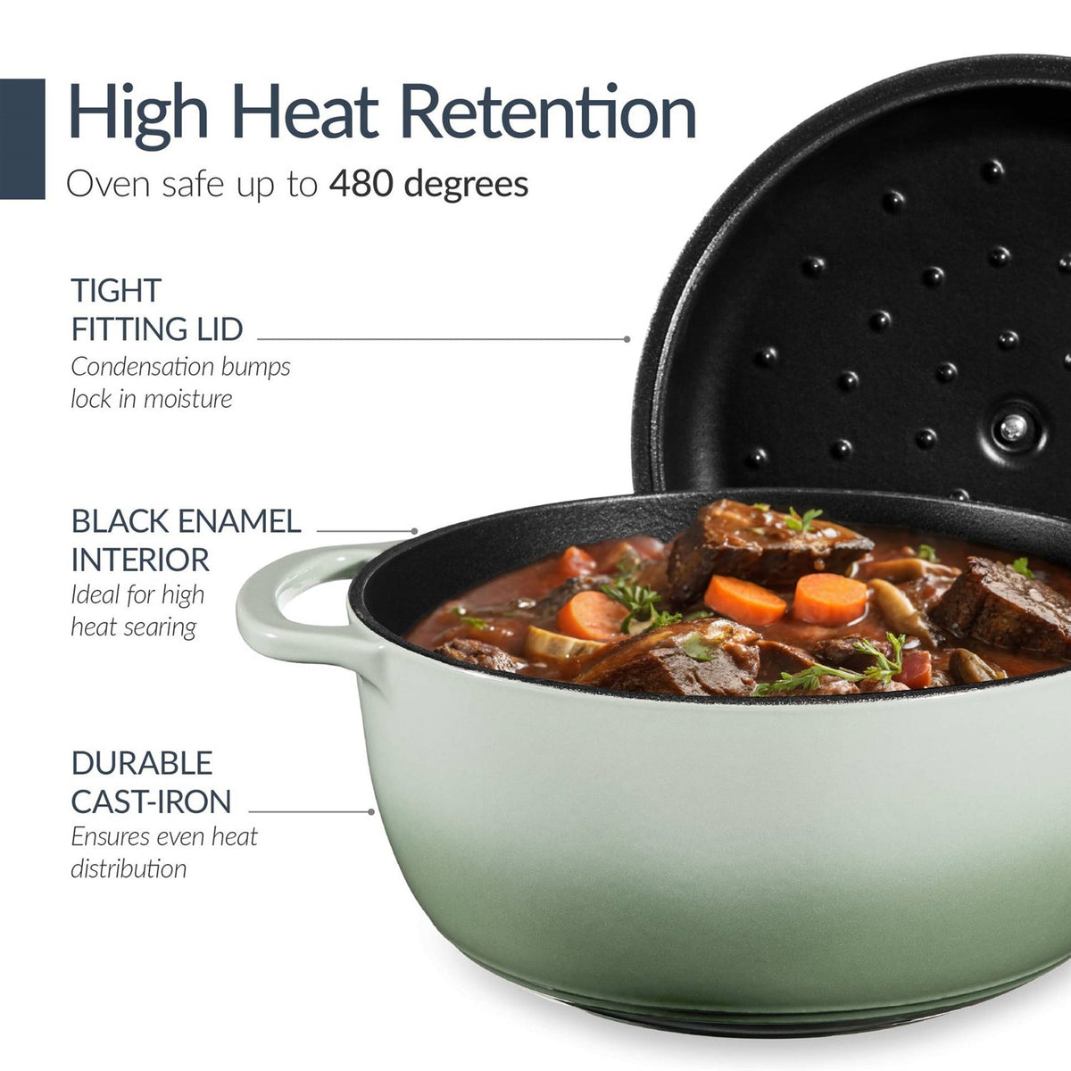 Sage 6-Piece Non-Stick Cast Iron Cookware Set - Skillet Grill Pan Dutch Oven-4